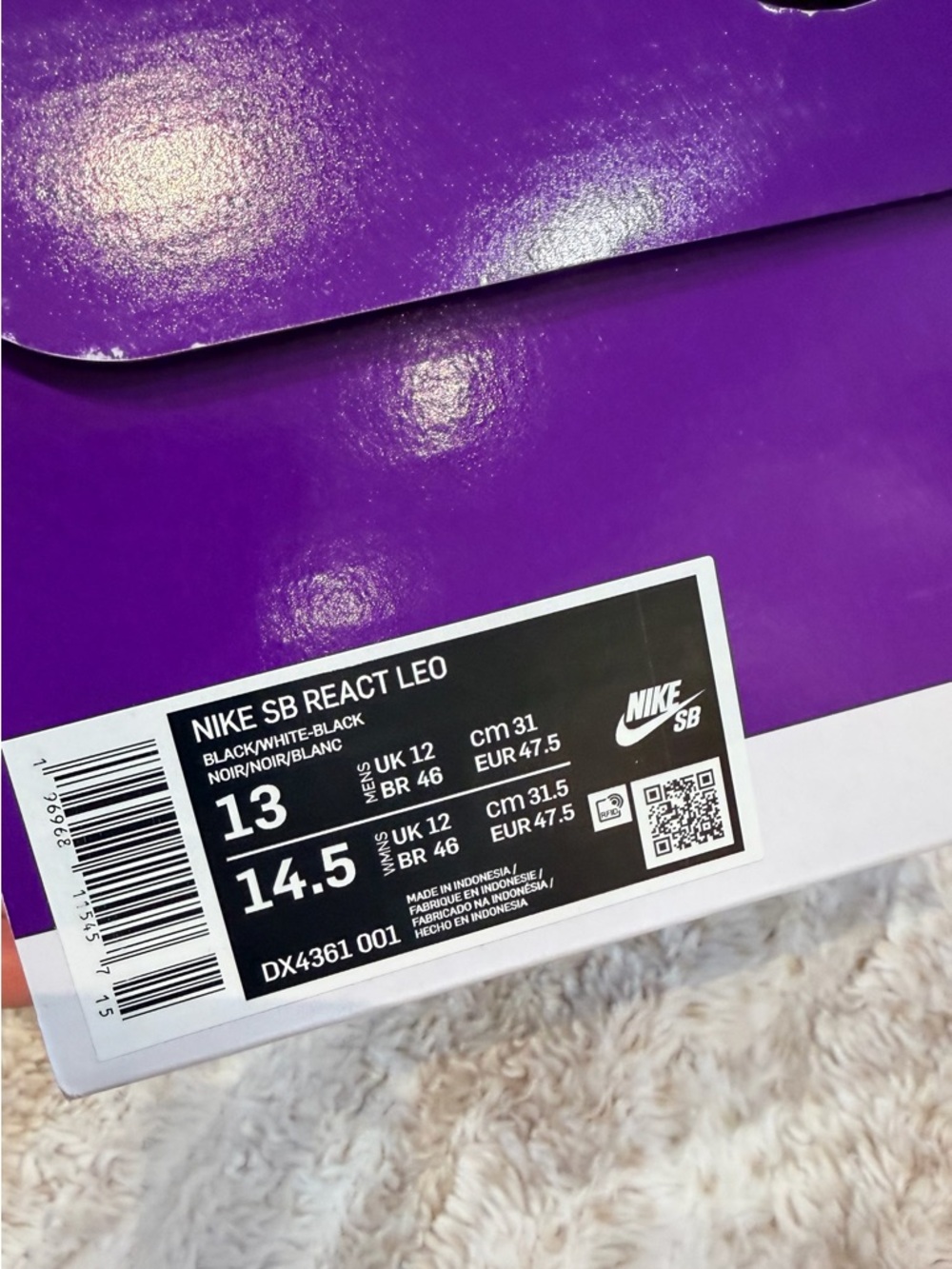 Nike Men’s Black and White High-Top Sneakers SB react Leo.  Worn once - Picture 6 of 7